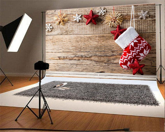 Wooden Socks Christmas Photo Backdrops