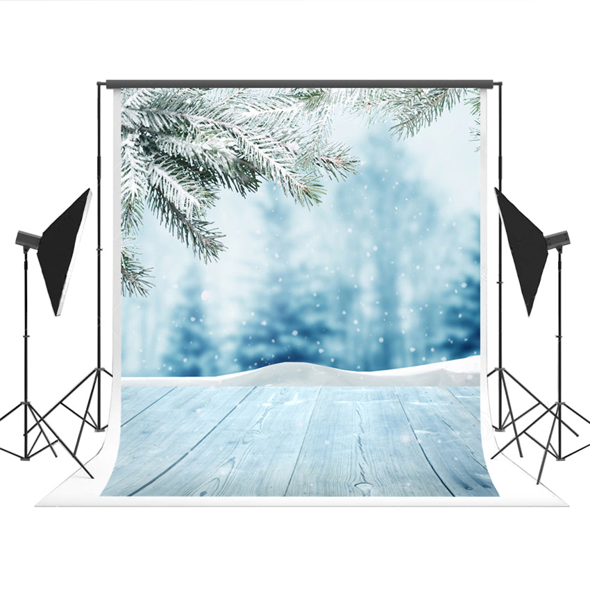 Winter Snow Wood Floor Photo Backdrop for Photo