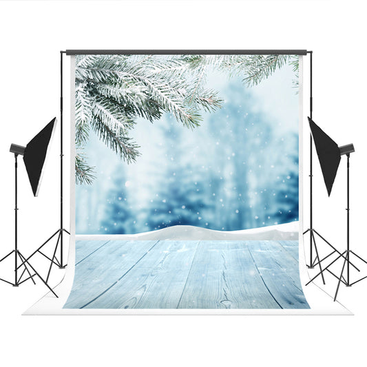 Winter Snow Wood Floor Photo Backdrop for Photo