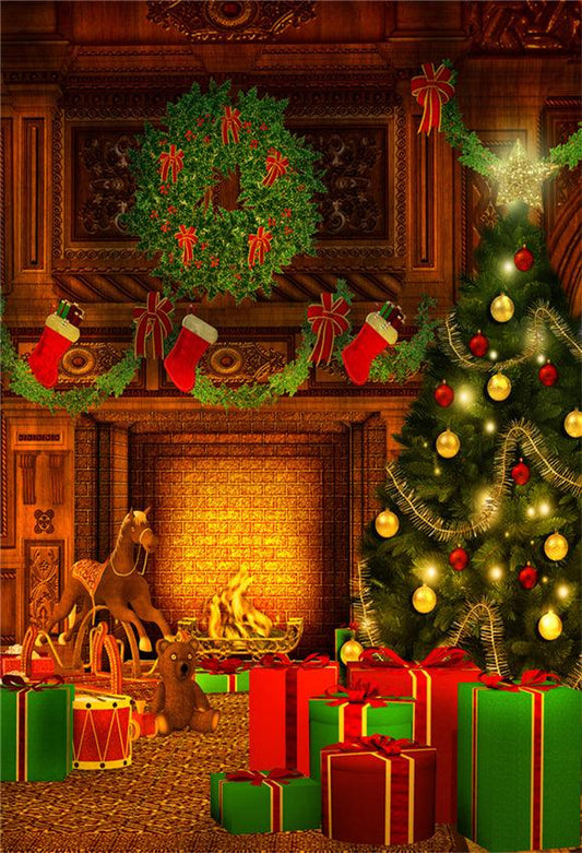 Christmas Vintage Fireplace Photo Backdrop