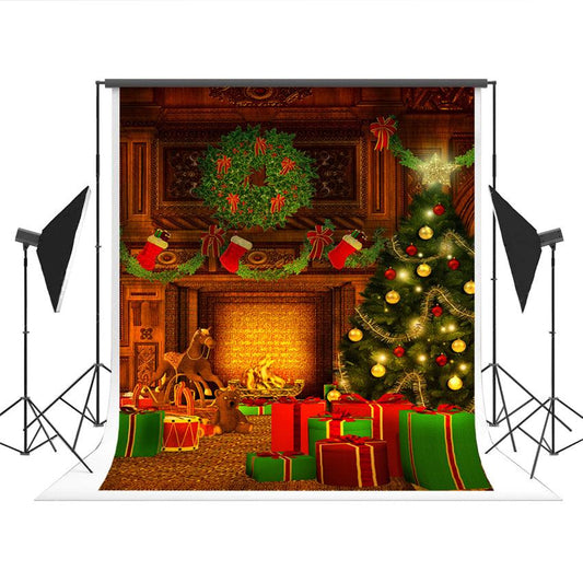 Christmas Vintage Fireplace Photo Backdrop