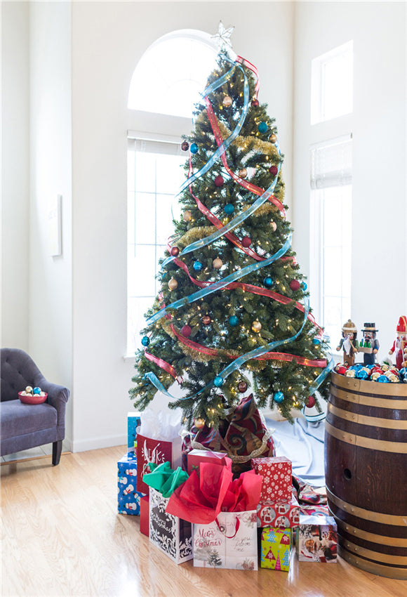 Christmas Tree Wine Barrel Wood Floor Photography Backdrops