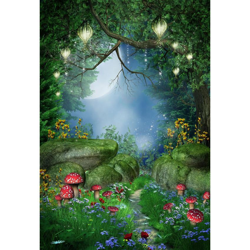 Fairytale Green Beautiful Scenery at Night  Backdrop for Photography Background