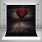 Red Love Heart and Dark Brown Wood Floor Backdrop Photography Background