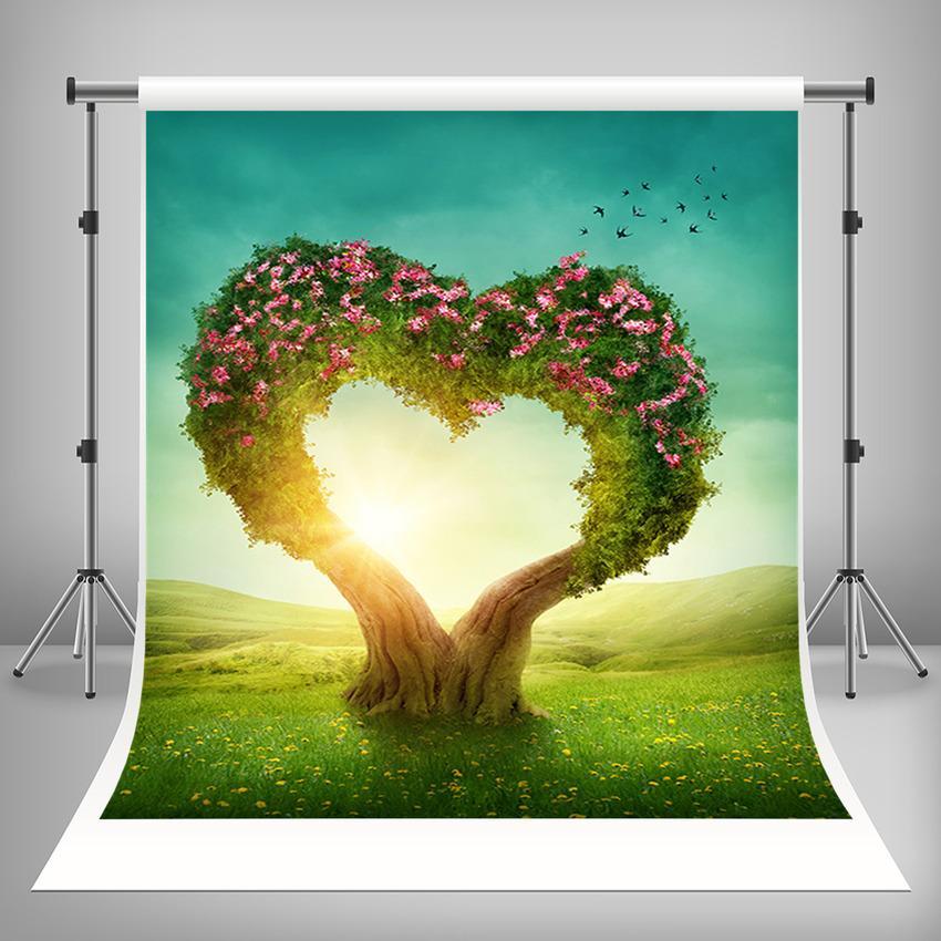Mother's Day Backdrop Love Heart Tree With Flowers Backdrop for Photography