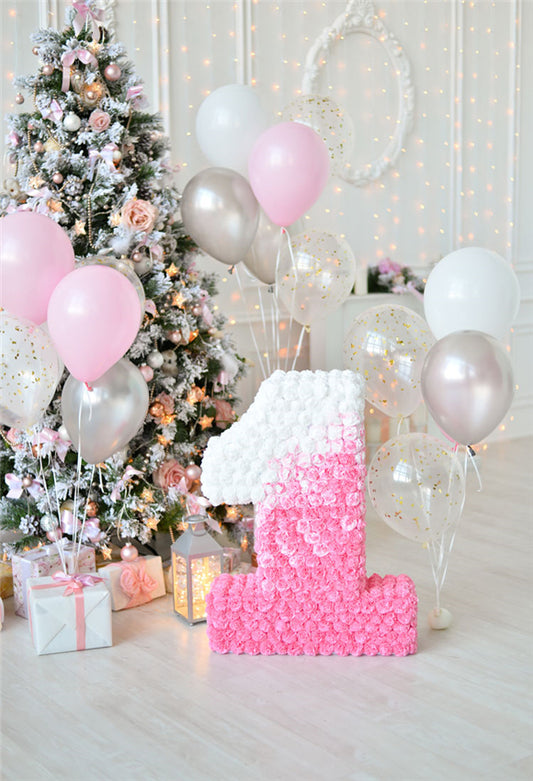 Glitter 1st Birthday Christmas Backdrop for Baby