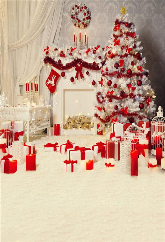 White Christmas Red Gift Backdrop for Studio