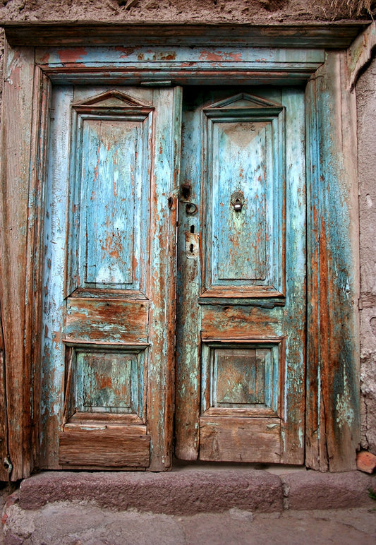 Rustic Door Backdrop Distressed Blue Double Doors Photo Booth Prop Backdrops