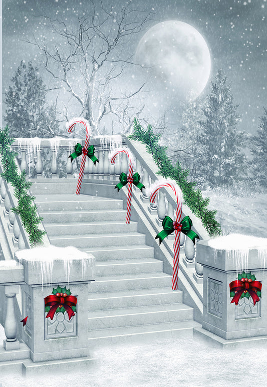 Vintage Candy Winter Snow Stairs Photography Backdrops