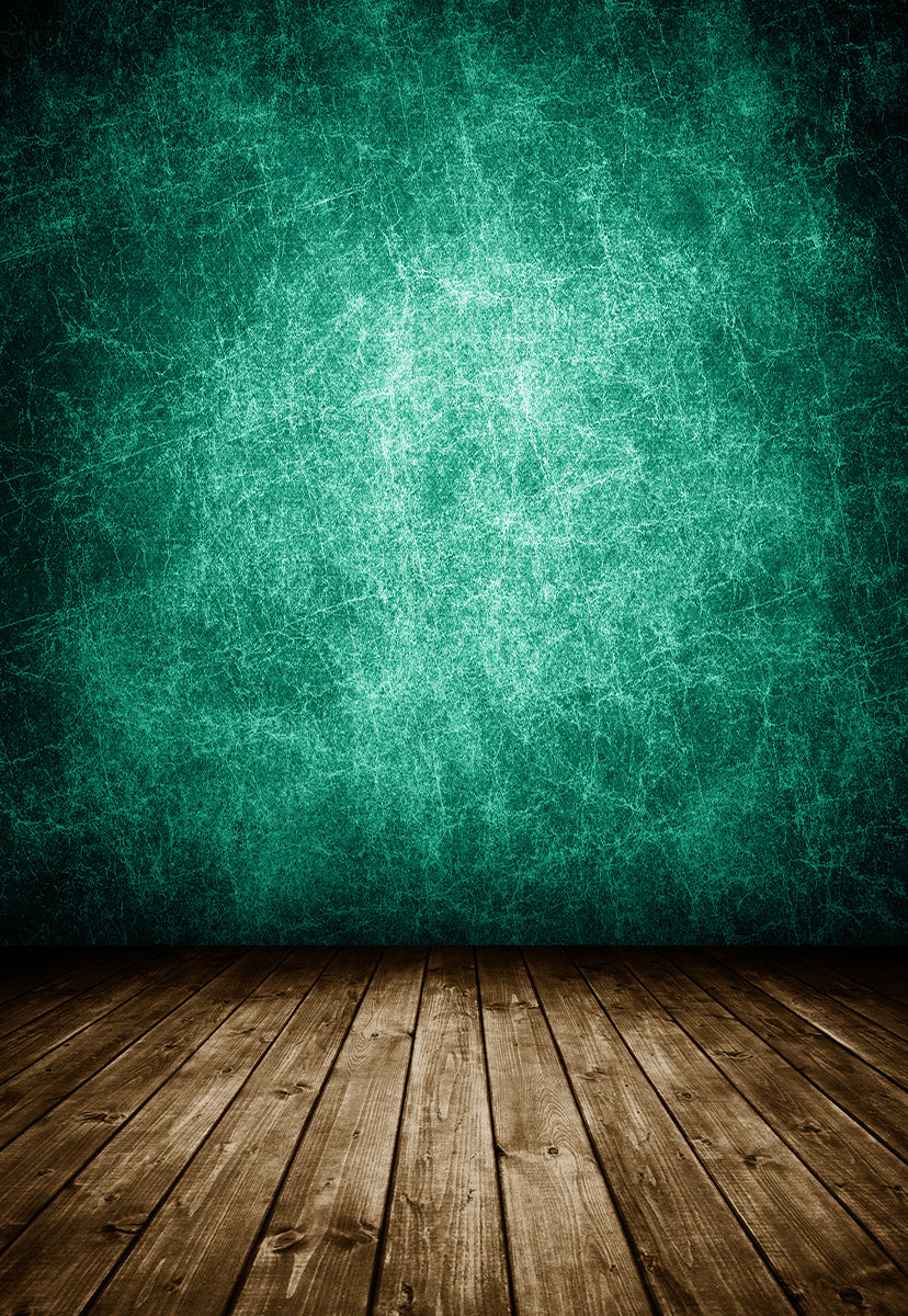 Mottled Green Abstract Brown Wood Floor Backdrop