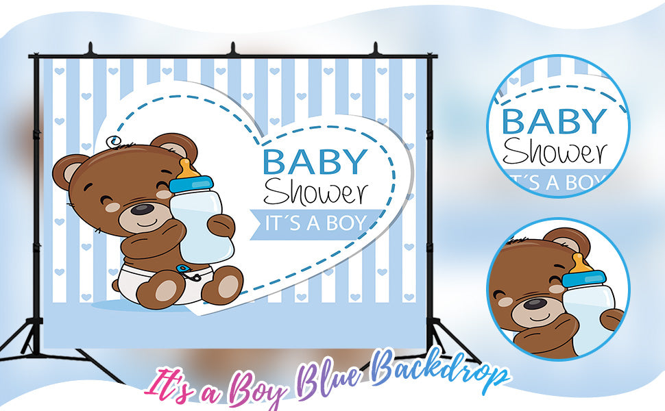 Brown Teddy Bear Baby Shower Backdrop Boy Baby Shower KEH01882