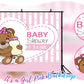 Brown Teddy Bear Baby Shower Backdrop Girl Baby Shower KEH01883