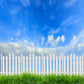 Blue Sky White Fence Cloud Spring Green Grass Backdrop for Easter
