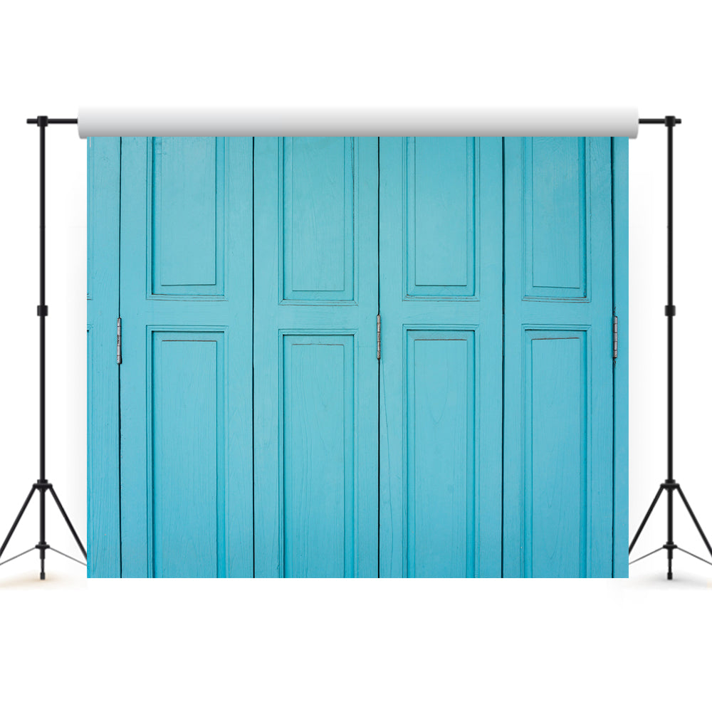 Newest Blue Four Wood Door and Wood Floor Wedding Backdrop Background for Photography