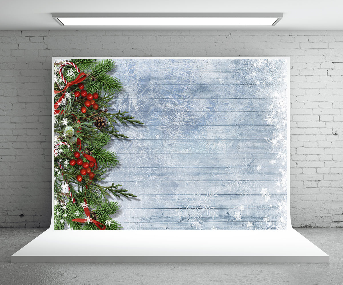 Christmas photo background branches snowflakes wooden wall background