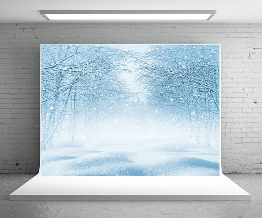 Snowflake Tree Road Photography Backdrop Winter Background