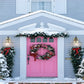 Winter Wooden House Pink Door Christmas Backdrops
