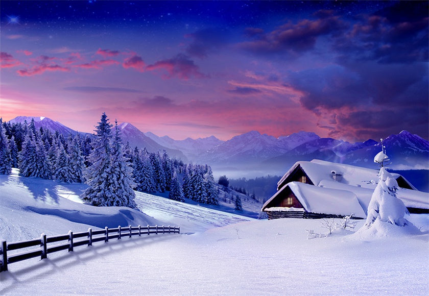 Night Winter Country Photography Backdrop Snow Background
