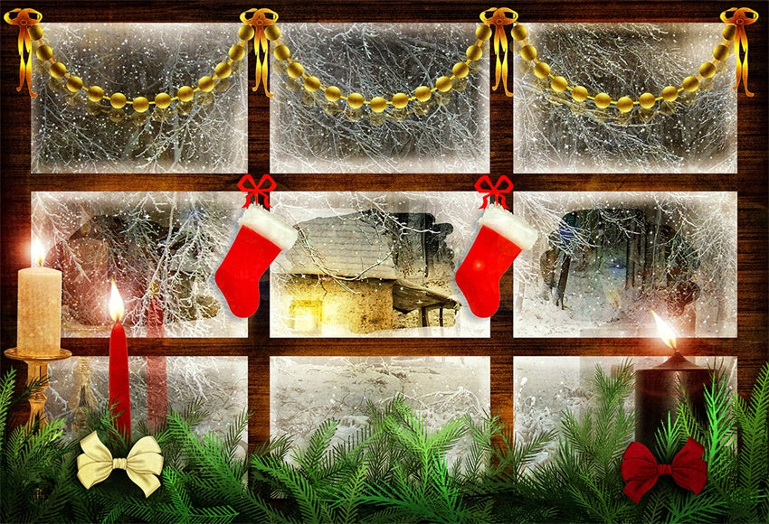 Wood Window Christmas Winter Photography Backdrops