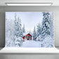 Snow Forest Red Houses Photography Backdrop Winter Background