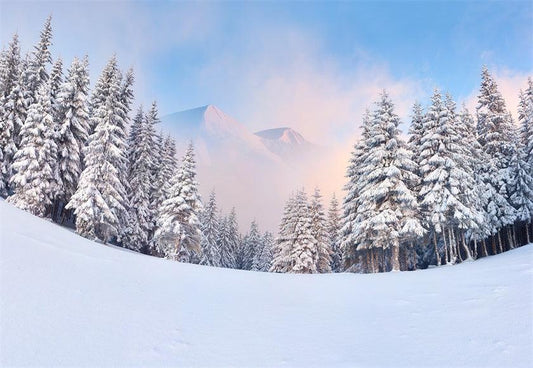 Fog Snow Cover Forest Photography Backdrop Winter Background