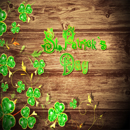 St. Patrick's Day Brown Wood Green Leaves Backdrops