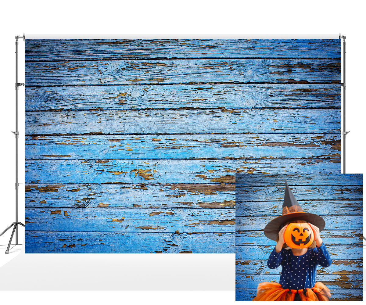 Blue Shabby Rustic Wood Planks Background Photo Backdrop KH03738