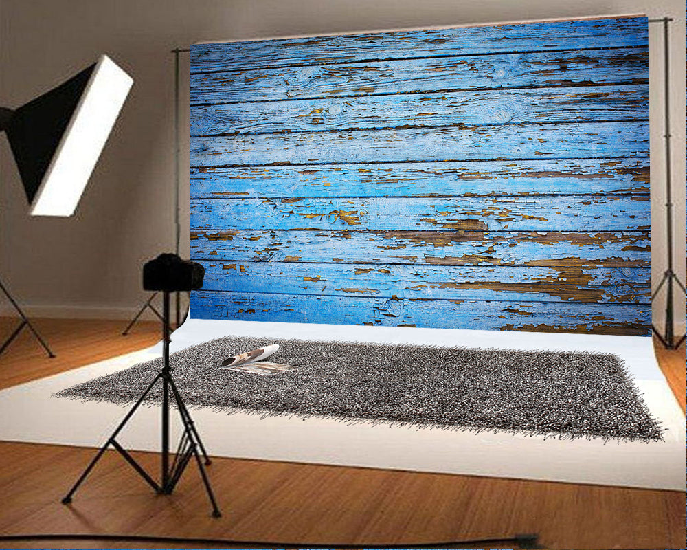 Blue Shabby Rustic Wood Planks Background Photo Backdrop KH03738