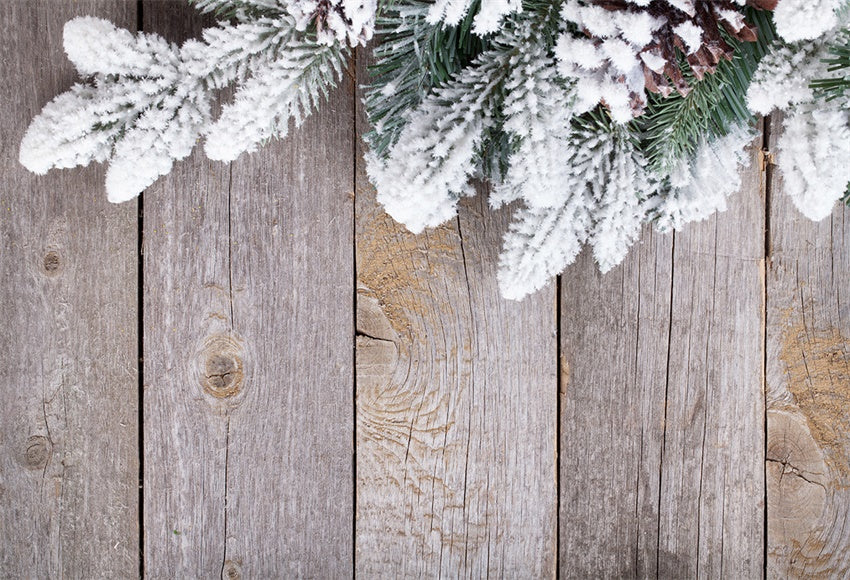 Pine Branch Wood Wall Photography Backdrop Christmas Background