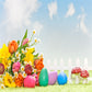 Spring Flowers Easter Fence Blue Sky Backdrop for Picture