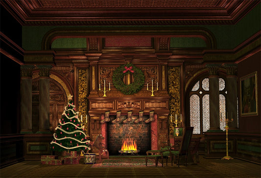 Vintage Fireplace Christmas Backdrops for Picture