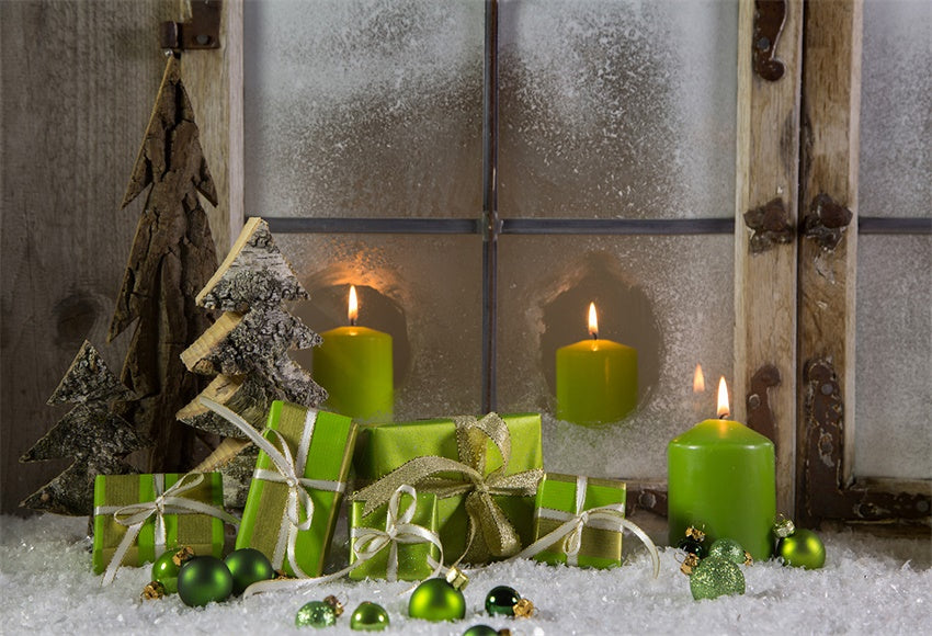 Wood Window Backdrops Green Candle Photo Background