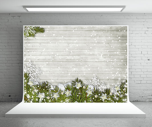 Christmas Photography Backdrop Snowflake White Wood Wall Background