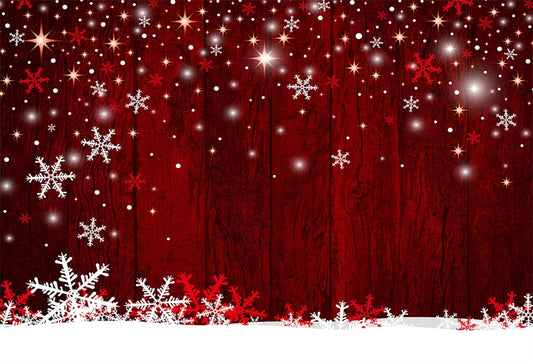 Snowflake Red Wood Wall Photography Backdrop for Happy New Year