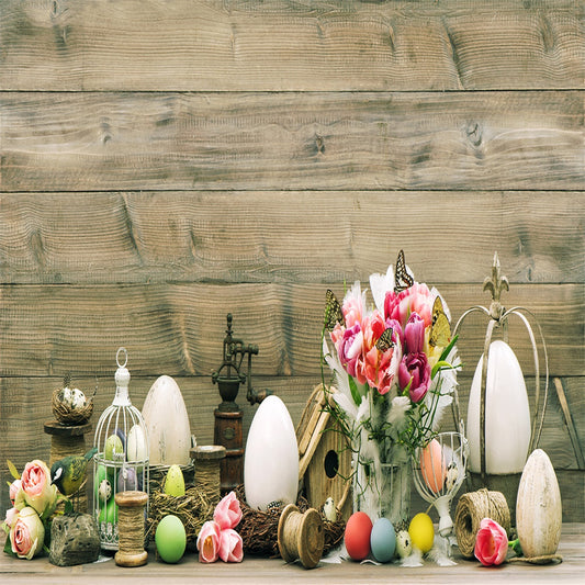 Easter Wooden Flower Eggs Photo Backdrops