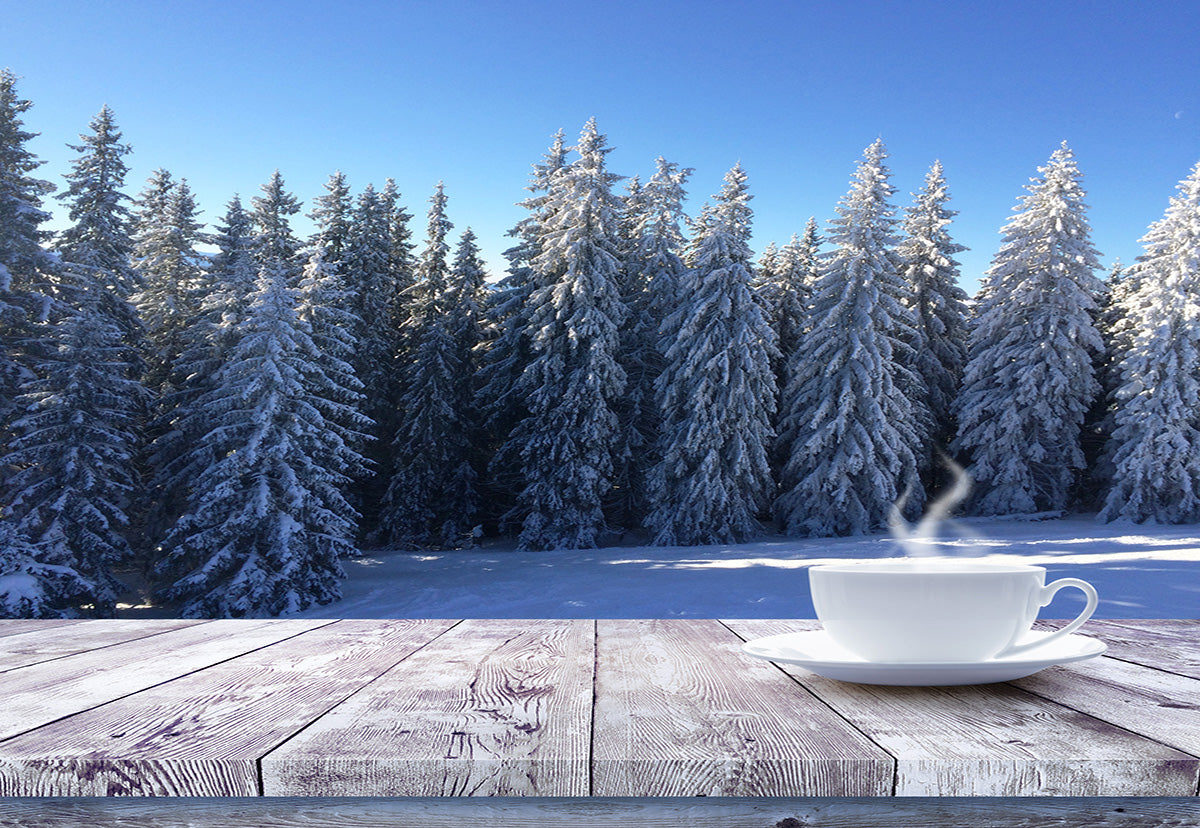 Wood Floor Snow Forest Photography Backdrop Winter Background