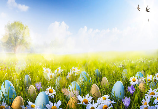 Spring Easter Grass Colorful Eggs Flower Backdrop for Photography