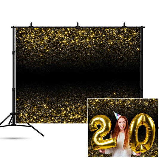 Black Gold Bokeh Sparkle Backdrop Photo Booth Background Hanging KH06117