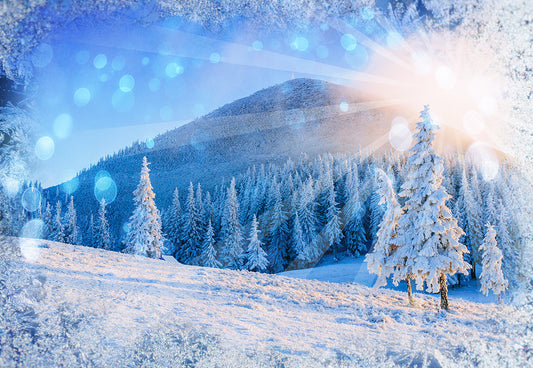 Blue Sunlight Snow Cover Mountain Photography Backdrop Winter Background