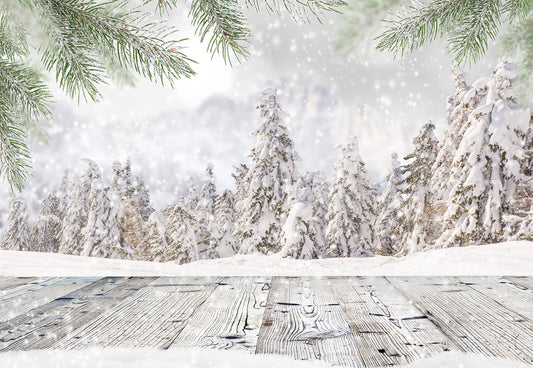 Pine Branch  Snowflake Photography Backdrop Winter Background