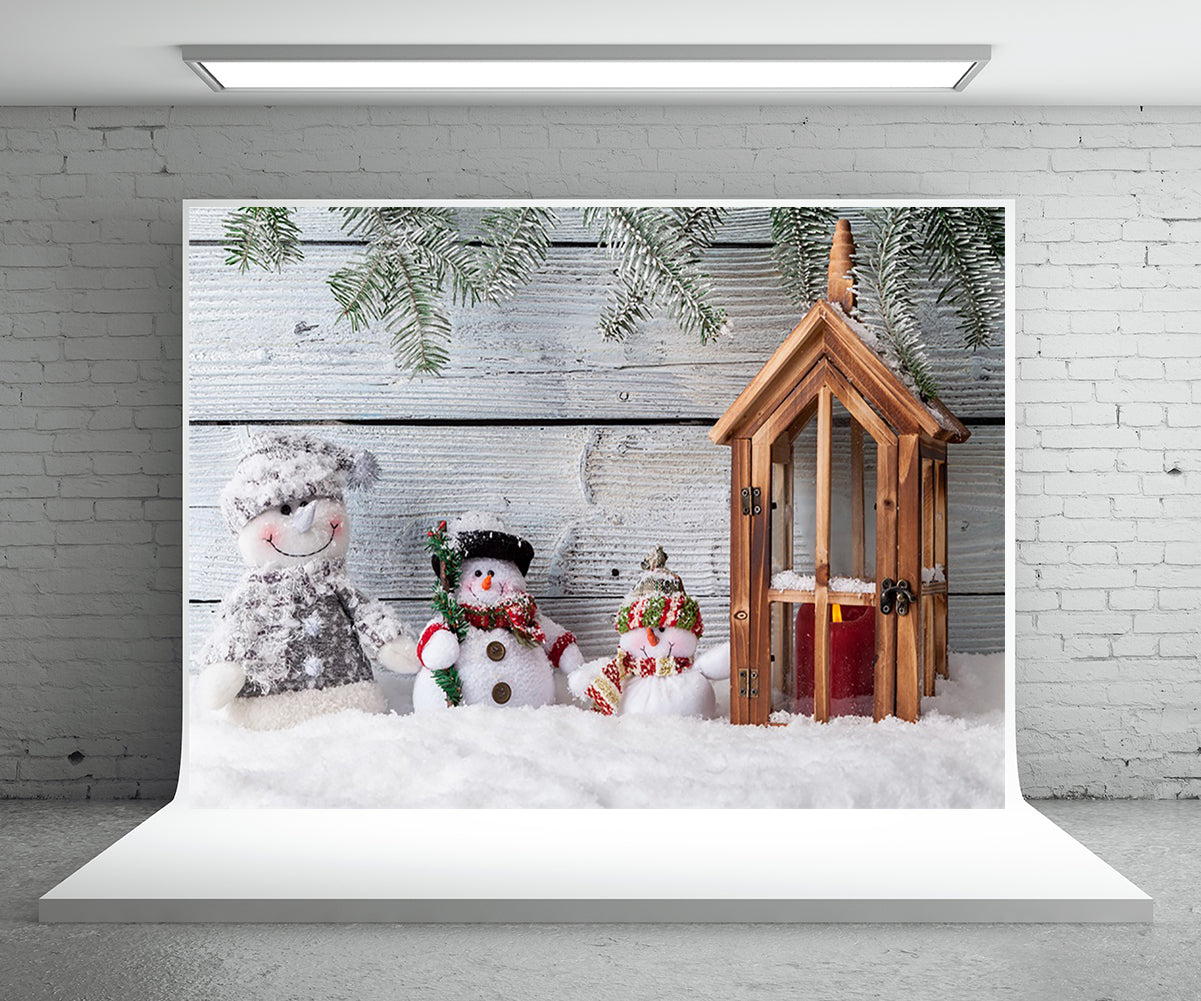 Snowman Wood Wall Photography Backdrop for Christmas