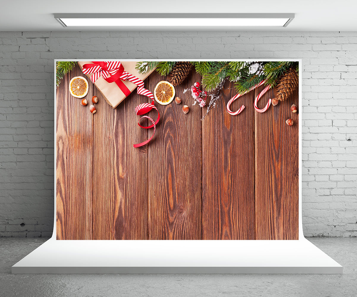 Pine Wood Board Photography Backdrop for Christmas