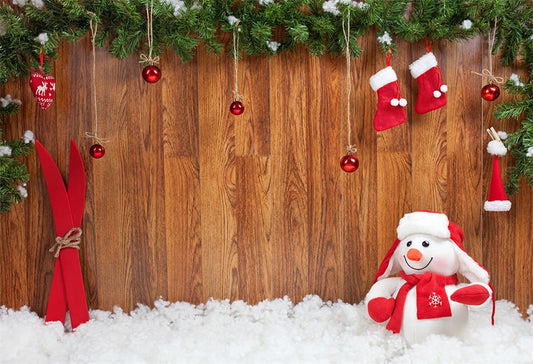 Christmas Wood Wall Photography Backdrops Snowman Background