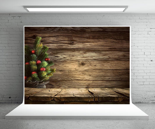 Wood Wall Photography Backdrop Christmas Tree Background