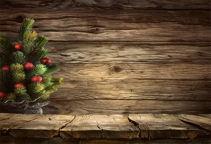 Wood Wall Photography Backdrop Christmas Tree Background