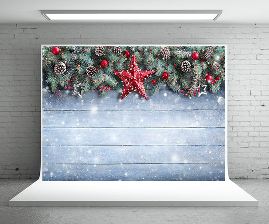 Snow Star Wood Wall Photography Backdrop Christmas Background