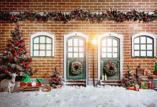 Red Brick Snow Christmas Backdrops for Photos