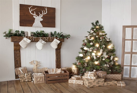 Elk Brown Wood Christmas Backdrops for Picture
