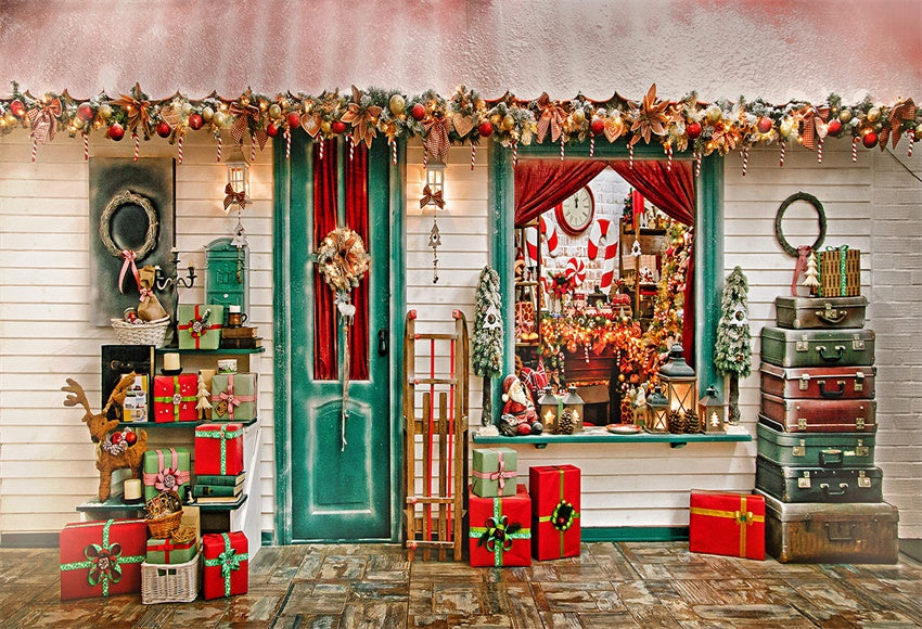 Merry Christmas Gift Shop Wood Floor Backdrops for Photo