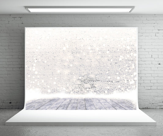White Snowflake Brick Wall Photography Backdrop for Christmas